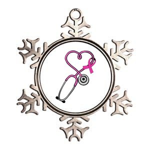 Stethoscope Breast Cancer Awareness Ribbon Metallic Star Ornament