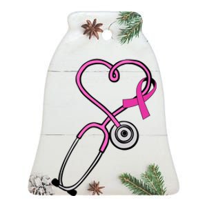 Stethoscope Breast Cancer Awareness Ribbon Ceramic Bell Ornament