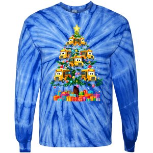 School Bus Christmas Tree Xmas Holidays School Bus Driver Gift Tie-Dye Long Sleeve Shirt