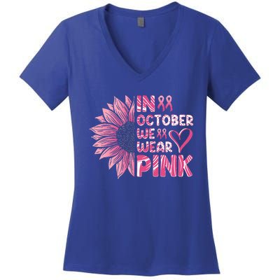 Sunflower Breast Cancer Awareness In October We Wear Pink Women's V-Neck T-Shirt