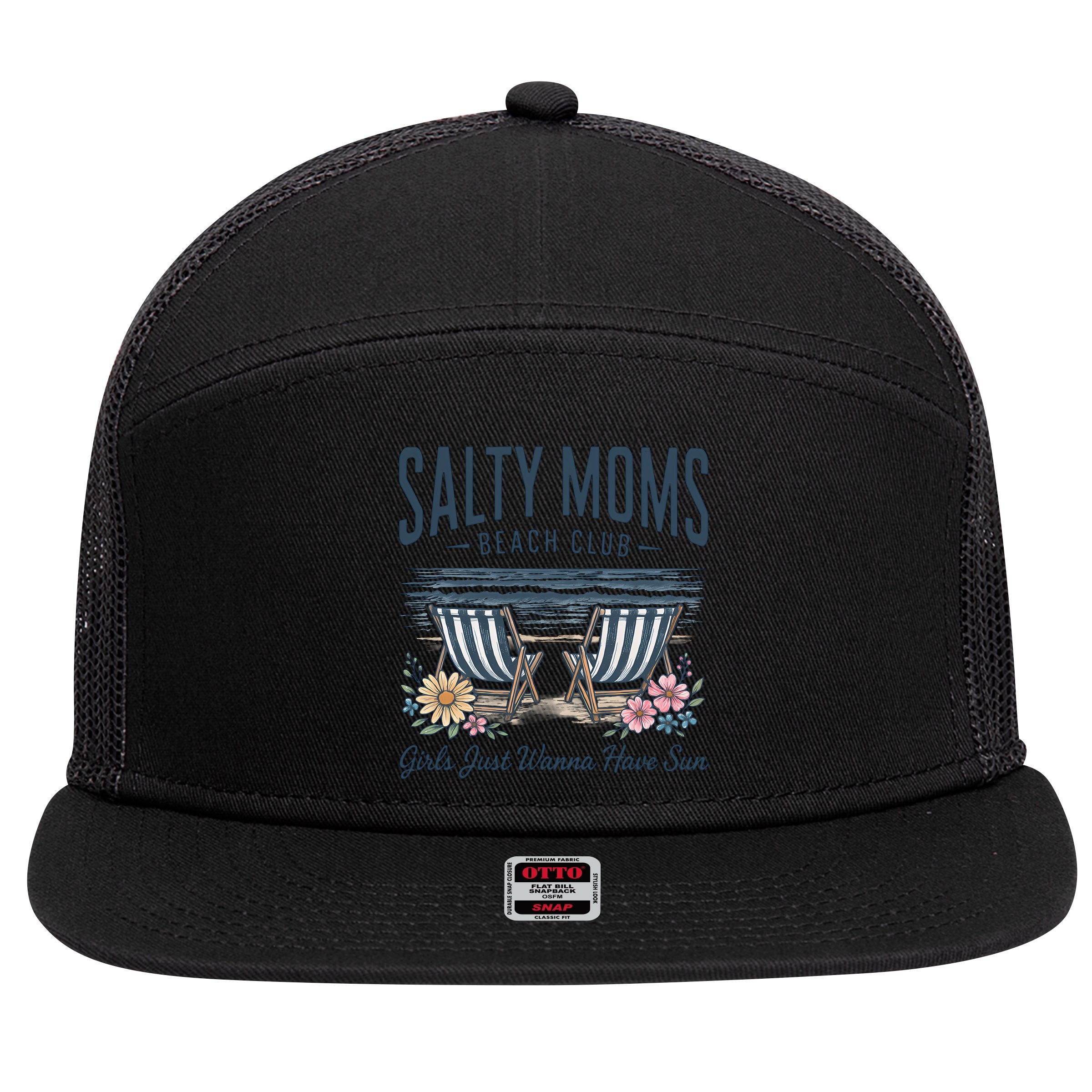 Salty Beach Club Girl Just Wanna Have Sun Matching Team 7 Panel Mesh Trucker Snapback Hat