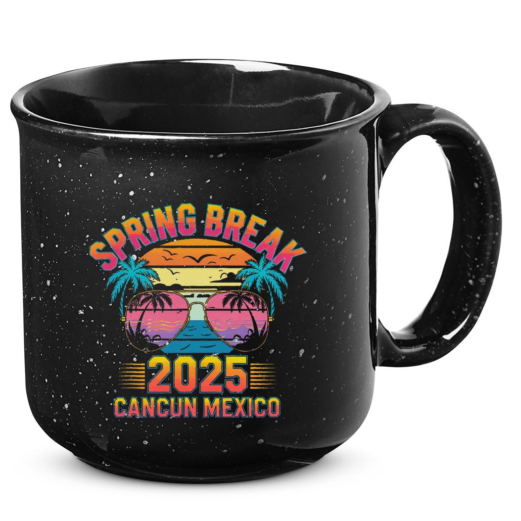 Spring Break Cancun Mexico 2025 Sunglasses Retro Beach Vacay .Png 15oz Campfire Ceramic Mug