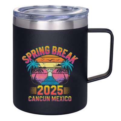 Spring Break Cancun Mexico 2025 Sunglasses Retro Beach Vacay .Png 12oz Stainless Steel Coffee Mug