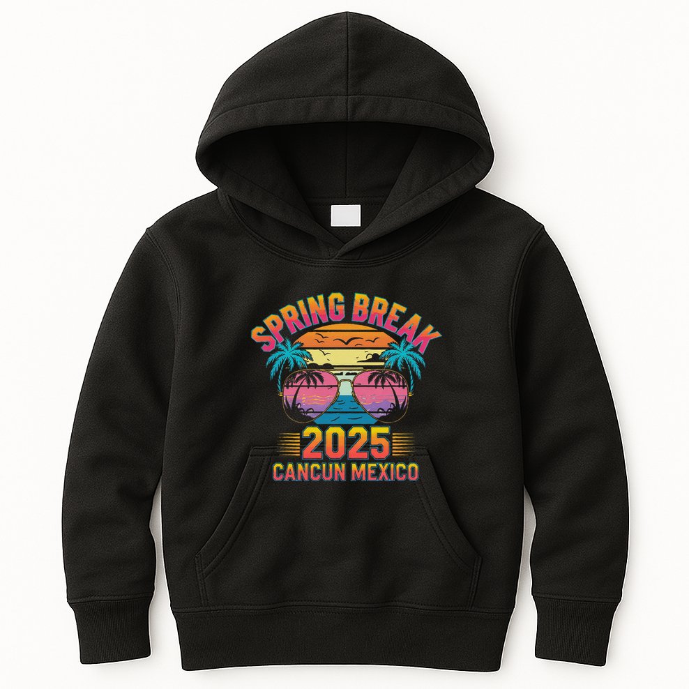 Spring Break Cancun Mexico 2025 Sunglasses Retro Beach Vacay .Png Kids Hoodie