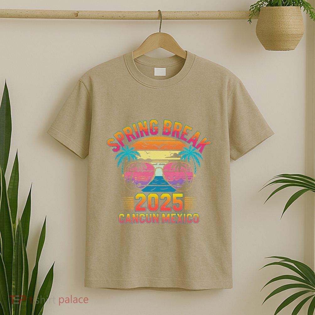 Spring Break Cancun Mexico 2025 Sunglasses Retro Beach Vacay .Png T-Shirt