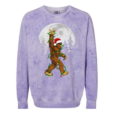 Santa Bigfoot Christmas Sasquatch Rock Roll Believe Pajamas  Colorblast Crewneck Sweatshirt