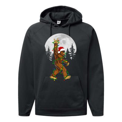 Santa Bigfoot Christmas Sasquatch Rock Roll Believe Pajamas  Performance Fleece Hoodie