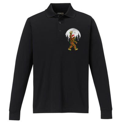 Santa Bigfoot Christmas Sasquatch Rock Roll Believe Pajamas  Performance Long Sleeve Polo