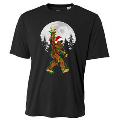 Santa Bigfoot Christmas Sasquatch Rock Roll Believe Pajamas  Cooling Performance Crew T-Shirt