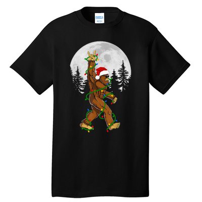 Santa Bigfoot Christmas Sasquatch Rock Roll Believe Pajamas  Tall T-Shirt