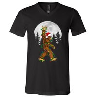 Santa Bigfoot Christmas Sasquatch Rock Roll Believe Pajamas  V-Neck T-Shirt