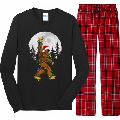 Santa Bigfoot Christmas Sasquatch Rock Roll Believe Pajamas  Long Sleeve Pajama Set