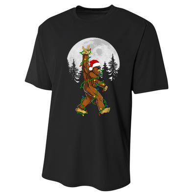 Santa Bigfoot Christmas Sasquatch Rock Roll Believe Pajamas  Performance Sprint T-Shirt