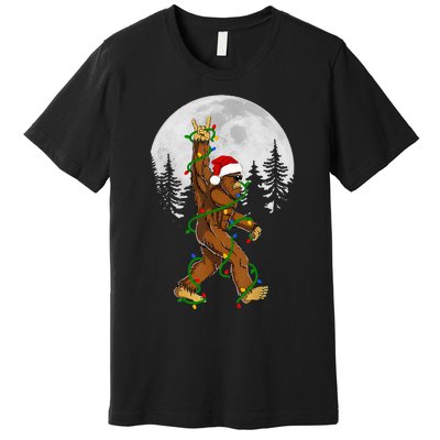 Santa Bigfoot Christmas Sasquatch Rock Roll Believe Pajamas  Premium T-Shirt