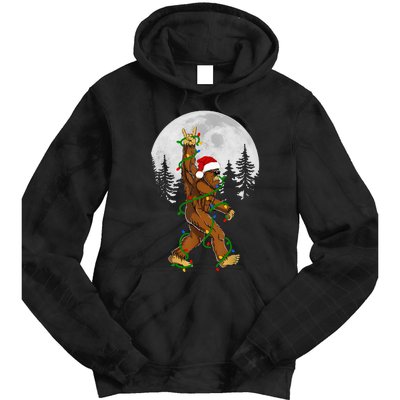 Santa Bigfoot Christmas Sasquatch Rock Roll Believe Pajamas  Tie Dye Hoodie