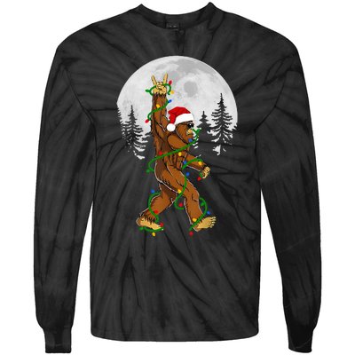 Santa Bigfoot Christmas Sasquatch Rock Roll Believe Pajamas  Tie-Dye Long Sleeve Shirt