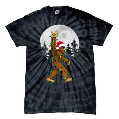 Santa Bigfoot Christmas Sasquatch Rock Roll Believe Pajamas  Tie-Dye T-Shirt