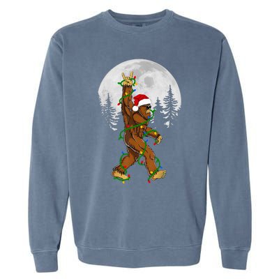 Santa Bigfoot Christmas Sasquatch Rock Roll Believe Pajamas  Garment-Dyed Sweatshirt