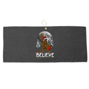 Santa Bigfoot Christmas Lights Funny Sasquatch Believe Xmas Large Microfiber Waffle Golf Towel