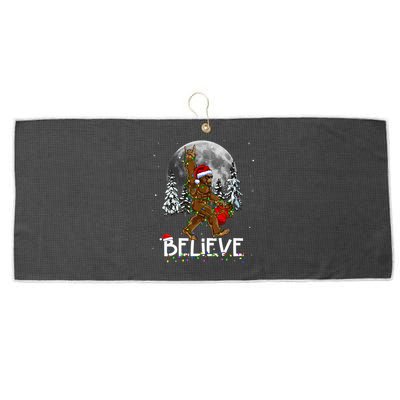 Santa Bigfoot Christmas Lights Funny Sasquatch Believe Xmas Large Microfiber Waffle Golf Towel