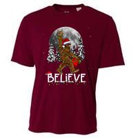 Santa Bigfoot Christmas Lights Funny Sasquatch Believe Xmas Cooling Performance Crew T-Shirt