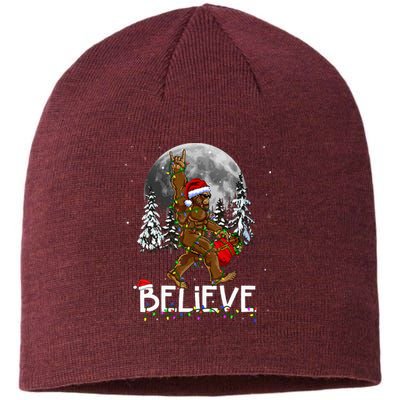 Santa Bigfoot Christmas Lights Funny Sasquatch Believe Xmas Sustainable Beanie