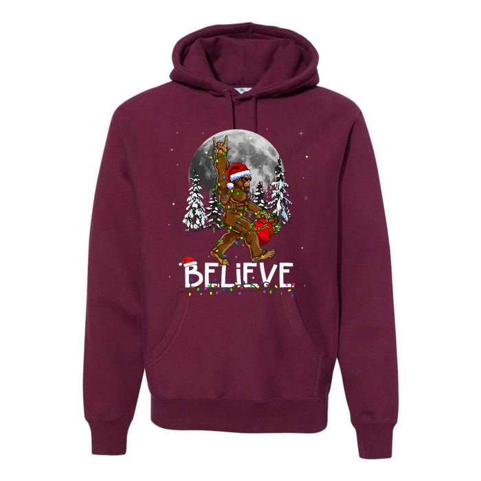 Santa Bigfoot Christmas Lights Funny Sasquatch Believe Xmas Premium Hoodie