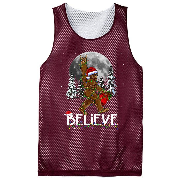 Santa Bigfoot Christmas Lights Funny Sasquatch Believe Xmas Mesh Reversible Basketball Jersey Tank