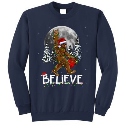 Santa Bigfoot Christmas Lights Funny Sasquatch Believe Xmas Sweatshirt