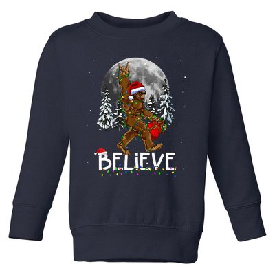 Santa Bigfoot Christmas Lights Funny Sasquatch Believe Xmas Toddler Sweatshirt