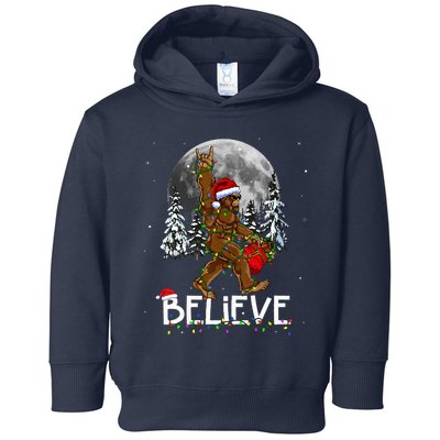 Santa Bigfoot Christmas Lights Funny Sasquatch Believe Xmas Toddler Hoodie