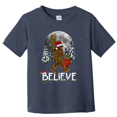 Santa Bigfoot Christmas Lights Funny Sasquatch Believe Xmas Toddler T-Shirt