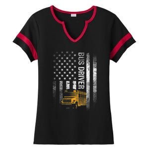 School Bus Driver Usa American Flag Funny Bus Driver Gift Ladies Halftime Notch Neck Tee