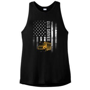 School Bus Driver Usa American Flag Funny Bus Driver Gift Ladies PosiCharge Tri-Blend Wicking Tank