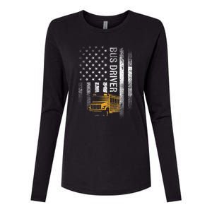 School Bus Driver Usa American Flag Funny Bus Driver Gift Womens Cotton Relaxed Long Sleeve T-Shirt