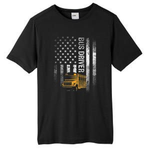 School Bus Driver Usa American Flag Funny Bus Driver Gift Tall Fusion ChromaSoft Performance T-Shirt