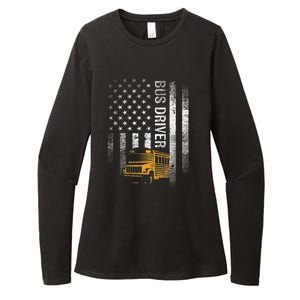 School Bus Driver Usa American Flag Funny Bus Driver Gift Womens CVC Long Sleeve Shirt