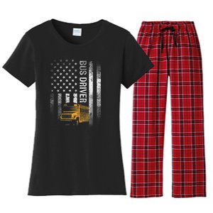 School Bus Driver Usa American Flag Funny Bus Driver Gift Women's Flannel Pajama Set