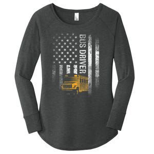 School Bus Driver Usa American Flag Funny Bus Driver Gift Women's Perfect Tri Tunic Long Sleeve Shirt