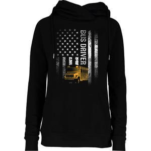 School Bus Driver Usa American Flag Funny Bus Driver Gift Womens Funnel Neck Pullover Hood