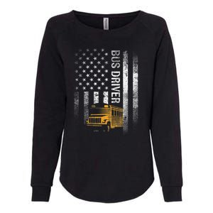 School Bus Driver Usa American Flag Funny Bus Driver Gift Womens California Wash Sweatshirt