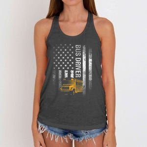 School Bus Driver Usa American Flag Funny Bus Driver Gift Women's Knotted Racerback Tank