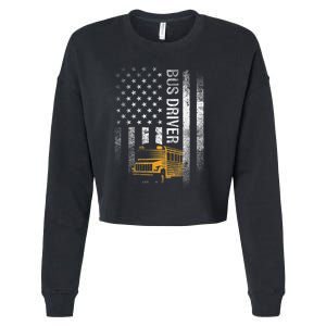 School Bus Driver Usa American Flag Funny Bus Driver Gift Cropped Pullover Crew