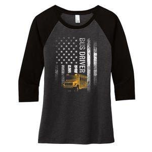 School Bus Driver Usa American Flag Funny Bus Driver Gift Women's Tri-Blend 3/4-Sleeve Raglan Shirt