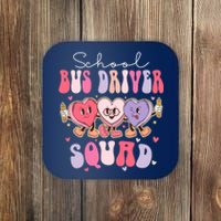 School Bus Driver Squad Retro Groovy Valentines Day Coaster