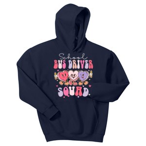 School Bus Driver Squad Retro Groovy Valentines Day Kids Hoodie