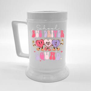 School Bus Driver Squad Retro Groovy Valentines Day Beer Stein