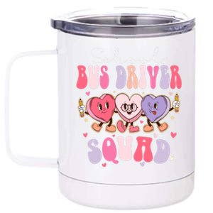 School Bus Driver Squad Retro Groovy Valentines Day 12 oz Stainless Steel Tumbler Cup