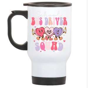 School Bus Driver Squad Retro Groovy Valentines Day Stainless Steel Travel Mug