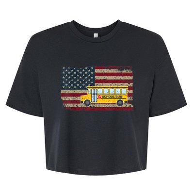 School Bus Driver American Flag USA Driving School Bus Bella+Canvas Jersey Crop Tee